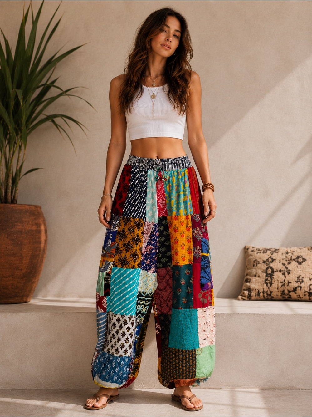 Ashley Taylor OS Patchwork Boho Harem Balloon Festival Pants